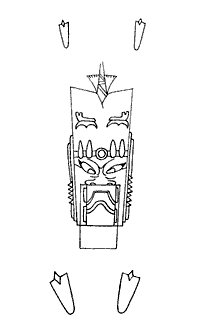 Figure 8. Incised Image from celt, jadeite, Arroyo Pesquero, M&eacute;xico. Private Collection, Height: 26.5 cm, Width: 9.7 cm