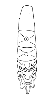 Figure 13. Carved Figure, translucent blue/green jadeite with traces of cinnabar, Puebla, M&eacute;xico. Private Collection, Height: 35 cm, Width: 7.9 cm, Depth: 1.9 cm