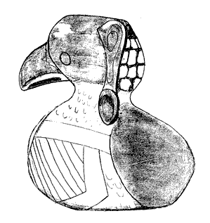 Figure 14b. Vessel, clay with buff decoration, Las Bocas, Puebla, M&eacute;xico. Private Collection, Los Angeles, California, Height: 15.6 cm, Width: 14 cm, Diameter: 16.2 cm