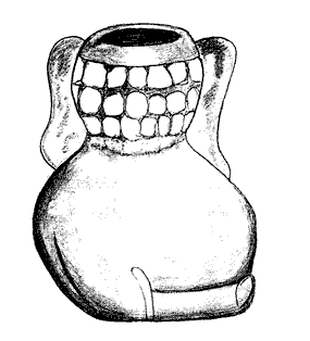 Figure 14c. Vessel, clay with buff decoration, Las Bocas, Puebla, M&eacute;xico. Private Collection, Los Angeles, California, Height: 15.6 cm, Width: 14 cm, Diameter: 16.2 cm
