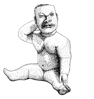 Figure 15. Seated Figure, clay with buff slip and traces of red pigment, Las Bocas, Puebla, M&eacute;xico. Private Collection, Height: 34 cm, Width: 33 cm, Depth: 18 cm