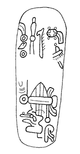 Figure 20. Incised Celt, Tlalenco Valley of M&eacute;xico, Redrawn from Covarrubias' Notebook