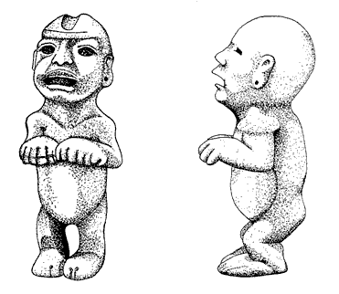 Figure 27. Standing Figure with incisions, light grayish/green, albite, Chiapas, M&eacute;xico. Private Collection, Height: 14 cm, Width: 5.4 cm, Depth: 5.8 cm