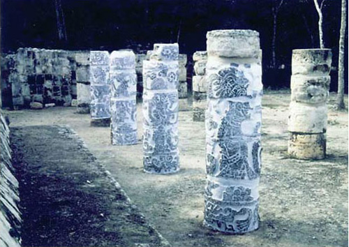 Figure 2: Palace of Sculptured Columns, Chichén Itzá. Columns 10, 11, 12, and 13 (left to right). Figure 2: Palace of Sculptured Columns, Chichén Itzá. Columns 10, 11, 12, and 13 (left to right).