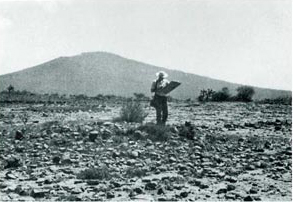 Area North of Cerro Teponaztle Prior to Reforestation, Cerro Teponaztle in the Background. Note Eroded Tepetate Surface, and Remnants of Aztec Residential Mound. Area North of Cerro Teponaztle Prior to Reforestation, Cerro Teponaztle in the Background. Note Eroded Tepetate Surface, and Remnants of Aztec Residential Mound.