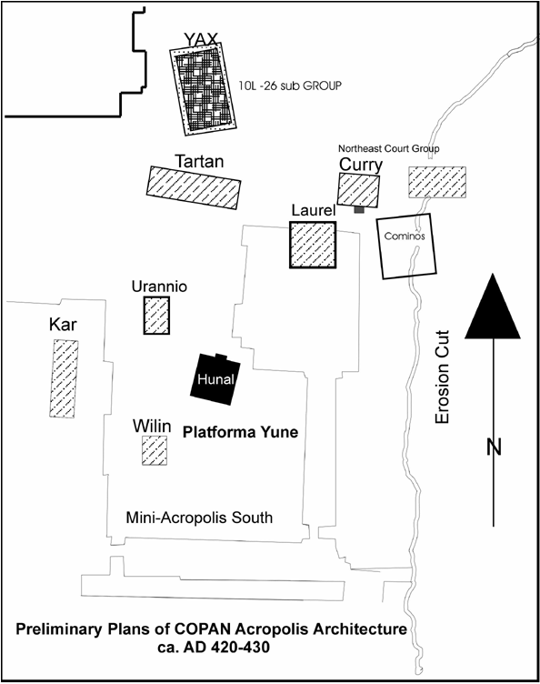 Map 1: Preliminary plans of Cop&aacute;n, Honduras. (ca. A.D. 420-430)