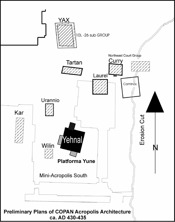Map 2: Preliminary plans of Cop&aacute;n, Honduras. (ca. A.D. 430-435)