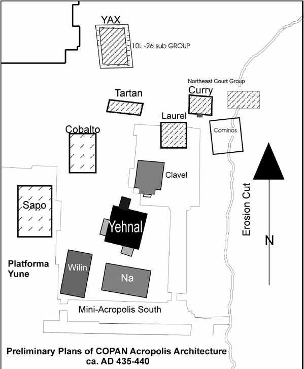 Map 3: Preliminary plans of Cop&aacute;n, Honduras. (ca. A.D. 435-440)