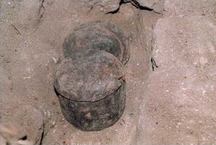 Figure 12. Easternmost Cache vessels, in situ, from Structure A1 excavations.