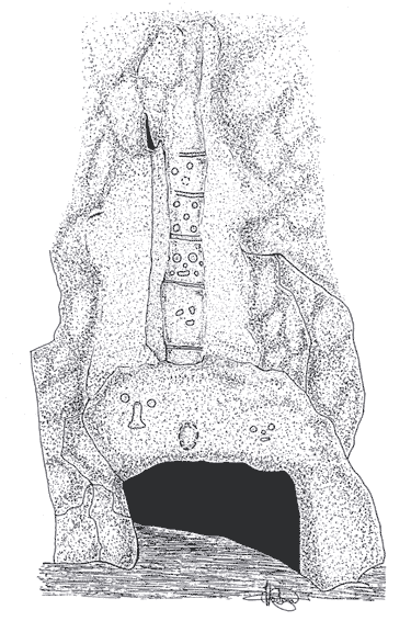 Dibujo 16. Te Tun Cave. Dibujo mostrando los petroglifos. Dibujo 16. Te Tun Cave. Dibujo mostrando los petroglifos.