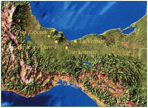 Figure 1: Map of Olmec Sites.