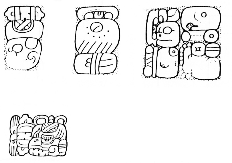 Figure 3. Glyphic information on Ruler 7: (a) Yaxchilán Lintel 10:E8-F8; (b) Piedras Negras St. 12:A13.