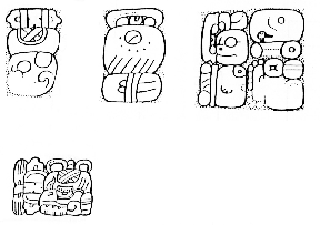 Figura 3.  Información glífica sobre el Gobernante 7: (a) Dintel 10:E8-F8 de Yaxchilán; (b) Estructura 12:A13 de Piedras Negras.