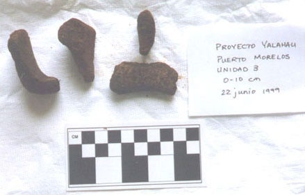 Figure 8: Ceramic body sherds obtained from Unit 3. Photo by Jennifer Mathews, 1999.