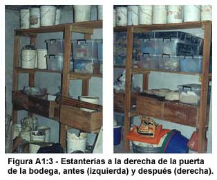 Figura A1:3-Estanter&iacute;as a la derecha de la puerta de la bodega, antes (izquierda) y despu&eacute;s (derecha).