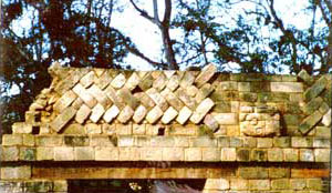 Photo 7. Cop&aacute;n, Structure 10L-22A, detail of sculpture, upper portion, 1991.