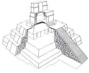 Figura 1. Del Preclásico al Clásico Temprano en la Estructura R-3. (Dibujo de Mark Child) Figura 1. Del Preclásico al Clásico Temprano en la Estructura R-3. (Dibujo de Mark Child)