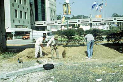 Figure 3a. Test pit being initiated, showing the encroachment of the buildings of Guatemala City into this area.