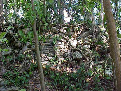 Photo 30. Upper portion of the south pyramid, main group of Nohcachí. Photo 30. Upper portion of the south pyramid, main group of Nohcachí.