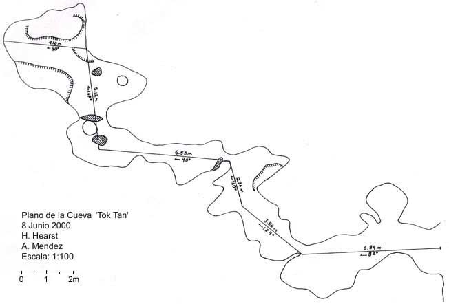 Figure 1. Drawing of plan of Tok Tan Cave drawn by H. Hearst and A. Mendez.