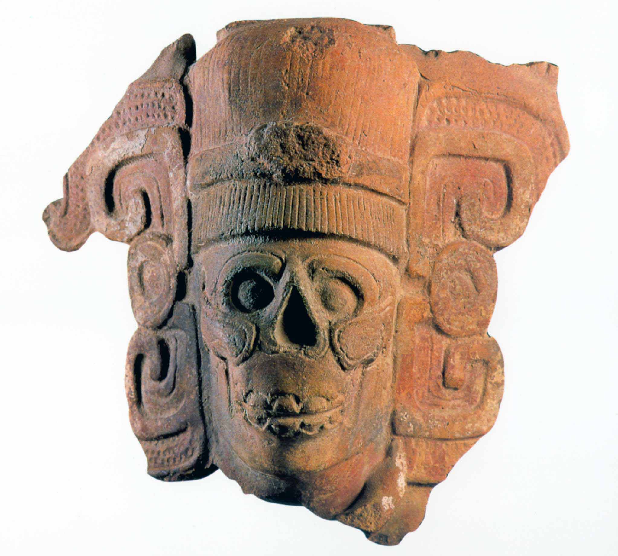 Hollow ceramic head depicts the Lord of the Underworld