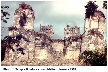 Photo 1: Temple B before consolidation, January 1976.