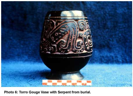 Photo 6: Torro Gouge Vase with Serpent from burial.