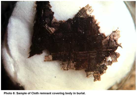 Photo 8: Sample of Cloth remnant covering body in burial.