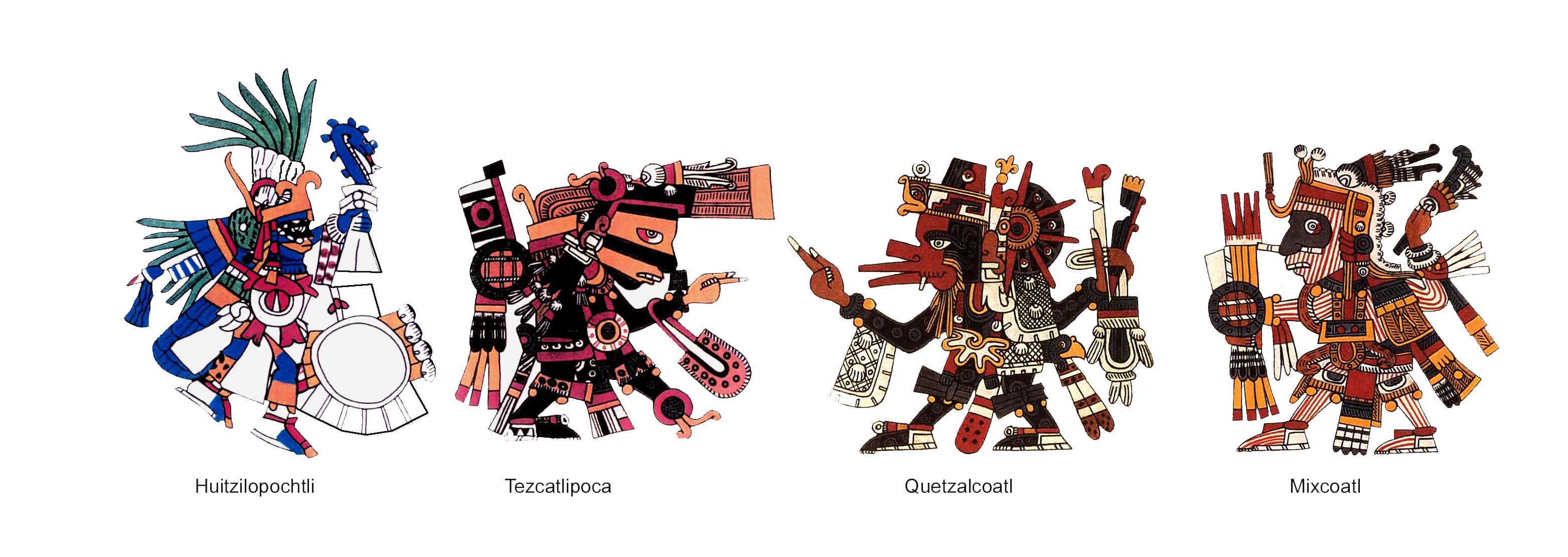 Hutzlopatchi; Tezcatlipoca; Quetzalcoatl; Mixcoatl
