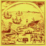 Image - The Florentine Codex depicts Cortés' men disembarking from their ships.