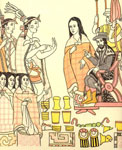 Image - The Lienzo de Tlaxcala illustrates the meeting between Cortés and the four ranking tlataloque or "speakers" of the Tlaxcalteca.