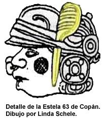 Detalle de la Estela 63 de Copán. Dibujo por Linda Schele.