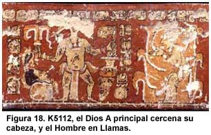 Figura 18. K5112, el Dios A principal cercena su cabeza, y el Hombre en Llamas.