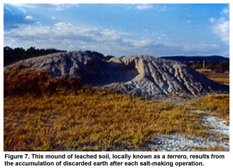 Figure 7. This mound of leached soil, locally known as a terrero, results from the accumulation of discarded earth after each salt-making operation.