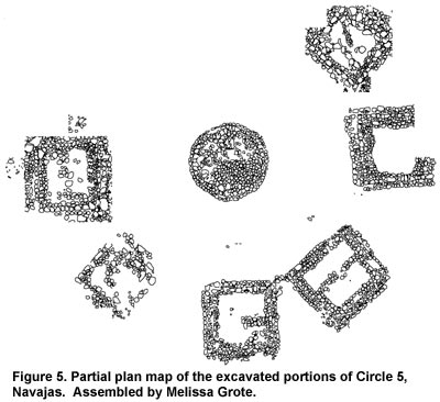 Figure 5. Partial plan map of the excavated portions of Circle 5, Navajas. Assembled by Melissa Grote.